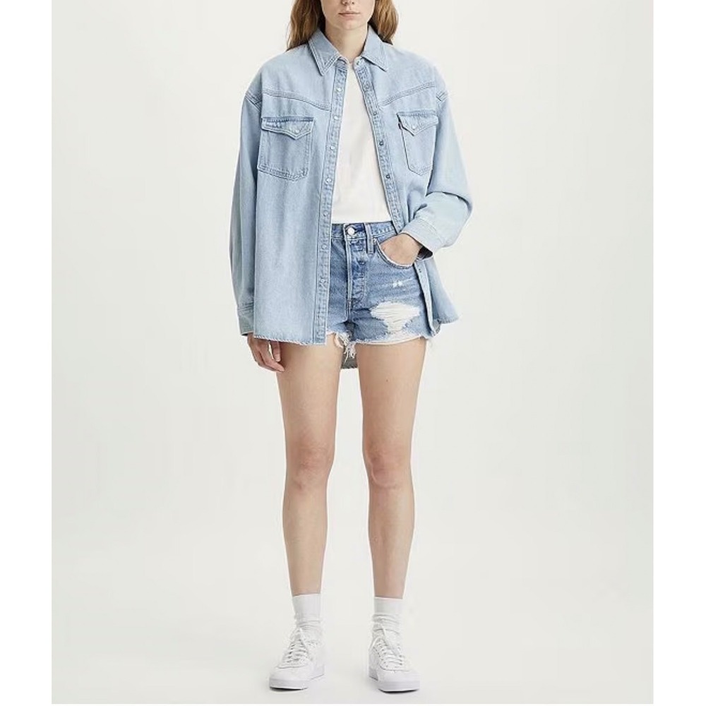 Levi's Women 27 501 Original Distressed Denim Cutoff Shorts Blue Distressed Boho